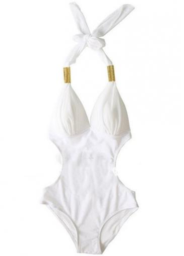 Rosewe Open Back Halter Design White Monokini