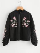 Shein Flower Embroidered Shirred Sleeve Jacket