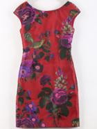 Shein Red Crew Neck Backless Print Shift Dress