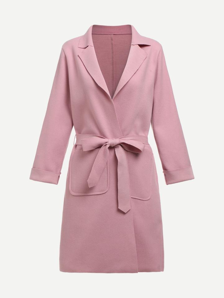 Shein Tie Waist Dual Pocket Coat