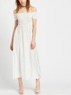 Shein White Polka Dot Off The Shoulder Slit Side Dress