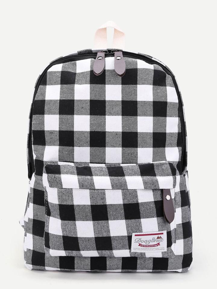 Shein Gingham Print Double Zipper Backpack