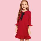 Shein Girls Ruffle Trim Bow Front With Beading Detail Dress