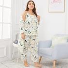 Shein Plus Leaf Print Cami Pajama Set With Robe