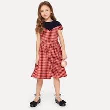Shein Girls Color-block Sleeveless Plaid Dress