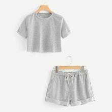 Shein Cuffed Crop Tee With Shorts