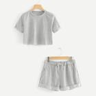 Shein Cuffed Crop Tee With Shorts