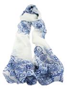 Shein White Vintage Blue Floral Scarves