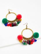 Shein Tassel & Pom Pom Decorated Hoop Earrings