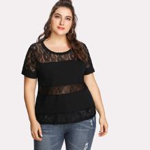 Shein Plus Cut And Sew Lace Insert Blouse