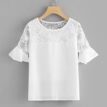 Shein Lace Insert Flounce Sleeve Top
