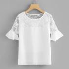 Shein Lace Insert Flounce Sleeve Top