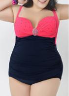 Rosewe Round Metal Embellished Plus Size One Piece Swimwear