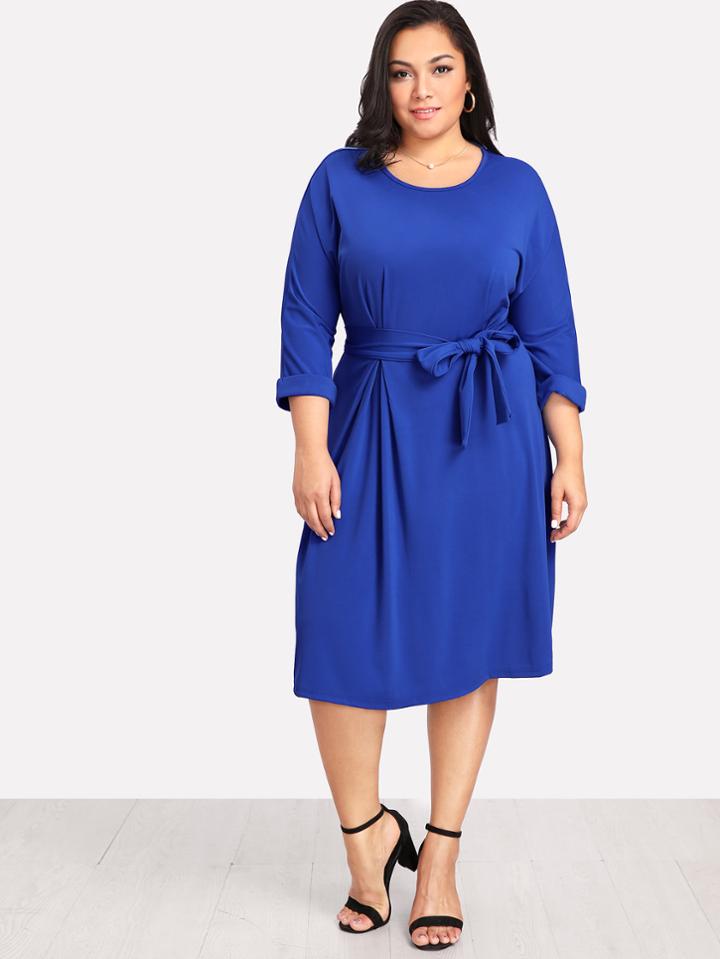 Shein Tie Waist Drop Shoulder Dress