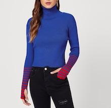 Shein Striped Panel Sleeve High Neck Jumper