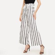 Shein Frilled Waist Wide Leg Striped Pants