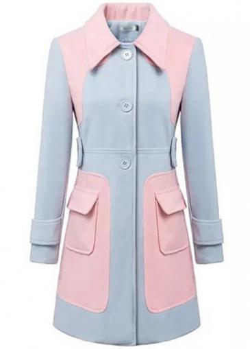 Rosewe Enchanting Button Closure Long Sleeve Color Block Coat