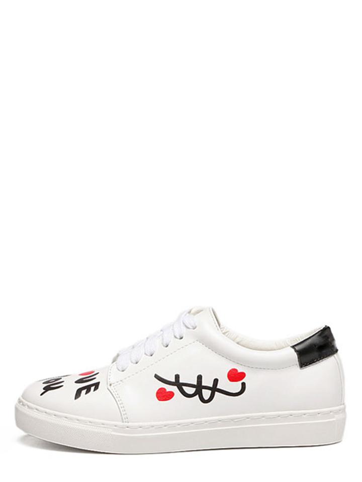 Shein White Round Toe Print Sneakers
