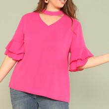 Shein Plus Choker Neck Layered Cuff Top
