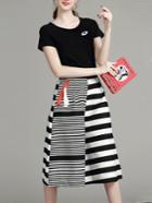 Shein Black T-shirt Top With Striped Pants