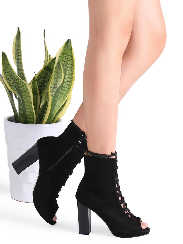 Shein Black Peep Toe Cut Out Lace Up Heels