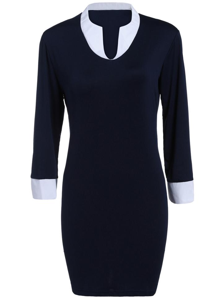 Shein Navy Professionals Contrast Collar Bodycon Pencil Dress