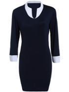 Shein Navy Professionals Contrast Collar Bodycon Pencil Dress