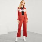 Shein Color Block Zipper Top & Wide Leg Pants Set