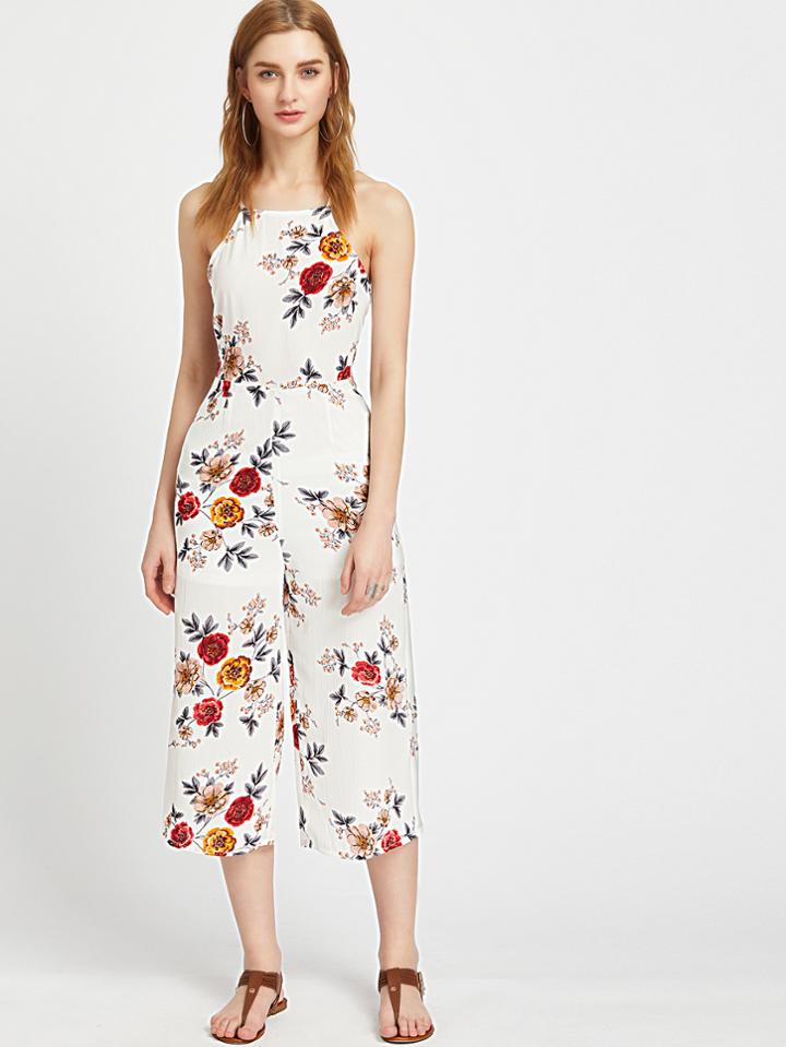 Shein Calico Print Capri Cami Jumpsuit