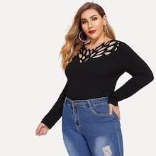 Shein Plus Cutout Solid Tee