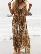 Shein Leopard Spaghetti Strap Backless Beachwear Maxi Dress