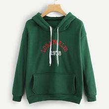 Shein Kangaroo Pocket Letter Embroidered Hoodie