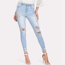 Shein Bleach Wash Ripped Raw Hem Jeans