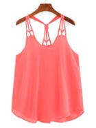 Shein Knotted Racerback Cutout Cami Top - Fluorescent Pink