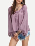 Shein Flute Sleeve Lace Cuff Poncho Blouse