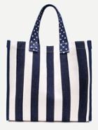 Shein Blue And White Nautical Stripe Canvas Tote Bag