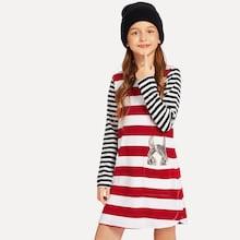 Shein Girls Striped Print Tee Dress