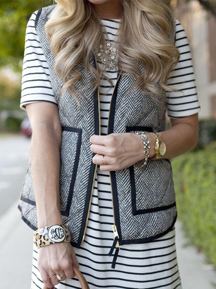 Shein Front Zipper Chevron Print Vest