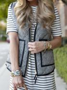 Shein Front Zipper Chevron Print Vest