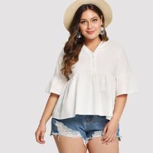 Shein Plus V Neckline Flounce Sleeve Top
