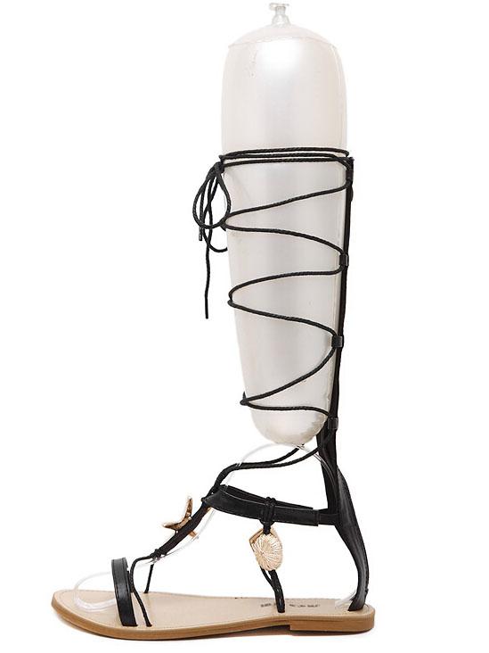 Shein Black Star Embellished Lace Up Flip Tall Sandals
