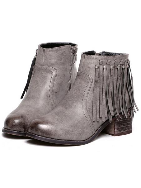 Shein Grey Brush Round Toe Tassel Zipper Boots