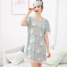 Shein Cartoon Print Lace Trim Night Dress With Eye Mask