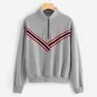 Shein Striped Tape Panel Zip Up Sweatshirt