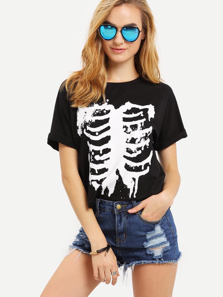 Shein Black Print Short Sleeve T-shirt