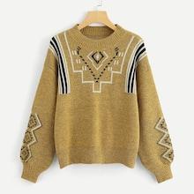 Shein Bishop Sleeve Geo Print Sweater