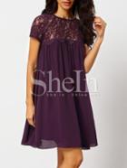 Shein Purple Crew Neck With Lace Shift Dress