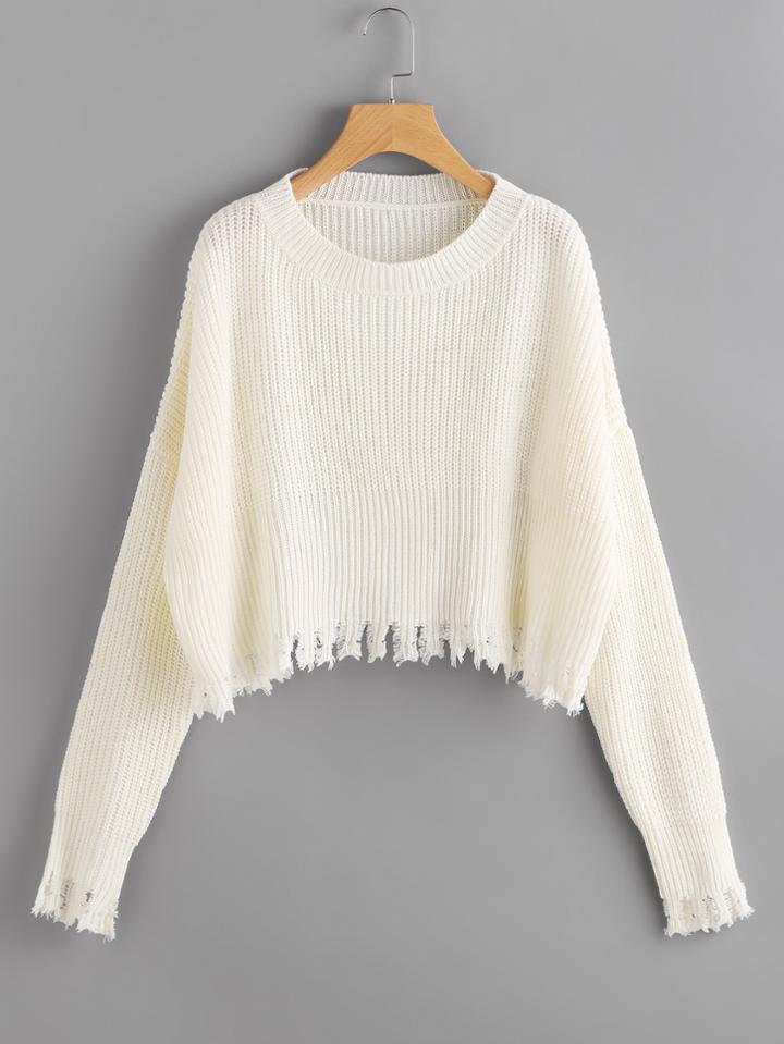 Shein Raw Cut Dolman Sleeve Jumper