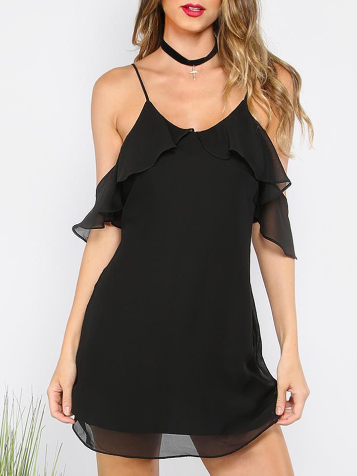 Shein Black Spaghetti Strap Cold Shoulder V Back Dress