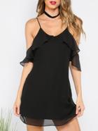 Shein Black Spaghetti Strap Cold Shoulder V Back Dress